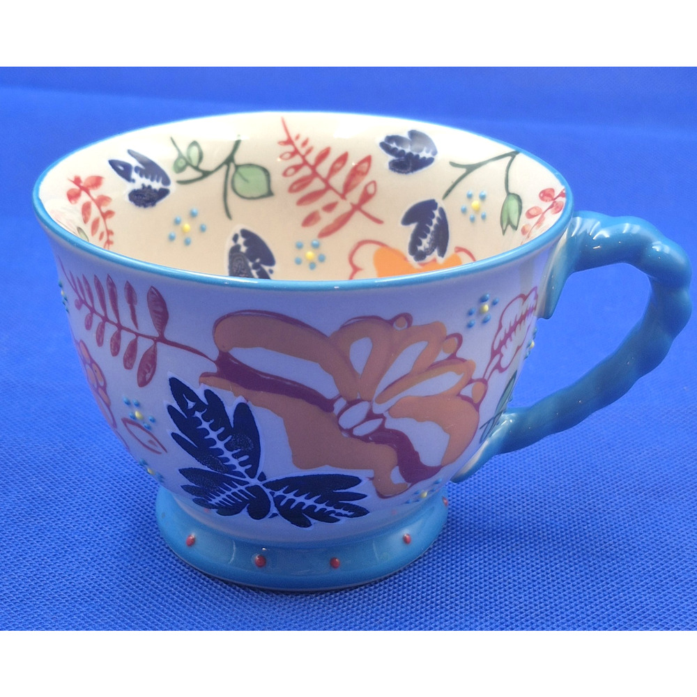 Yokohama Studio Miyabi Mug Handpainted Flowers Twisted Handle Raised Dots